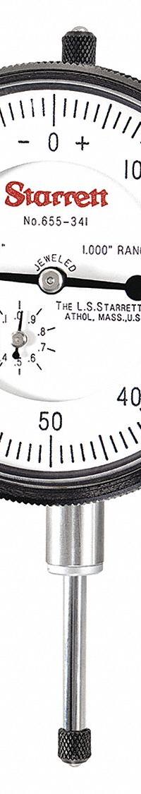 STARRETT Dial Indicator - Lug Back: 0 in to 1 in, Inch, Plunger, 0.001 in Accuracy, Balanced Reading (MPN 655-341J). Key specifications — attr1184168: 655-341J; attr1184178: 0-50-0; attr1184223: STARRETT; attr1200883: Dial Indicator - Lug Back; attr1184173: AGD 3; attr1184177: 0.001 in; attr1184208: Not Included.