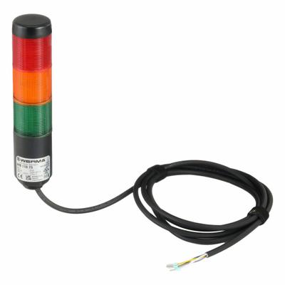 WERMA Tower Light Assembly: 3 Tier, Green/Red/Yellow, No Sounder Tier, 175 mm Overall Ht - Three-Tier Tower Light Assemblies
