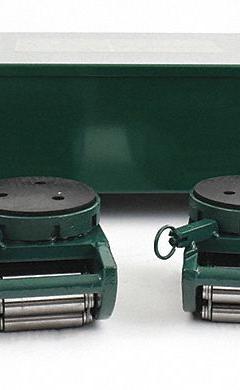 HILMAN ROLLERS Machine Roller Kit: 30,000 lb, 5 in Deck Ht, 5 7/8 in L x 5 7/8 in W, (4) Rollers (MPN KRS-15-SLP). Key specifications — Top Plate Surface: Rubber Padded; Includes: (2) Handles; Brand: HILMAN ROLLERS; Color: Silver.