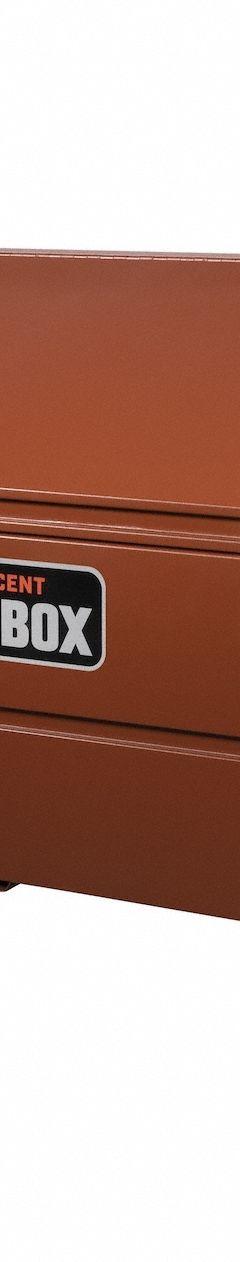 CRESCENT JOBOX Slope-Lid Jobsite Box: 60 in W x 30 in D x 39 1/2 in H, 32.7 cu ft, Padlock, Brown (MPN 1-680990). Key specifications — attr1116233: Brown; attr1116253: CRESCENT JOBOX; attr1222022: Padlock - Lock not included.