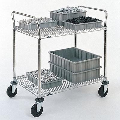 METRO Wire Shelf Utility Cart: 600 lb, 2 Shelf, 36 in L x 24 in W x 39 in H Dim - Utility Carts with Shallow Lipped Wire Shelves