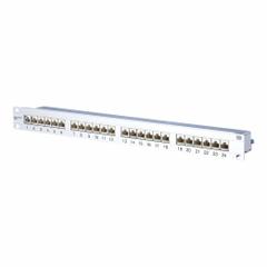 METZ CONNECT Patch Panel: Rack, Anodized Aluminum, RJ45, 180° Mounting Angle, 24 Ports, Unequipped (MPN 130855C-E). Key specifications — Housing Material: Anodized Aluminum; Includes Connector: Unequipped; Mounting Type: Rack; Product Type: Patch Panel; Connector Color: Silver; Connection Type: RJ45.