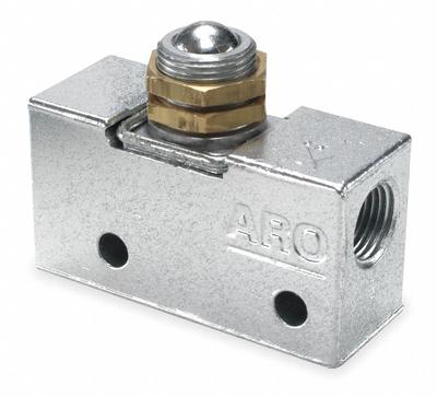 ARO Manual Air Control Valve: 200, Three-Way / Two-Position, Roller, Black - ARO 200 Series Manual Air Control Valves