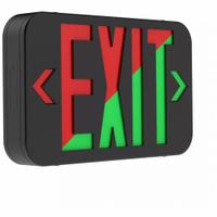 LED Lighted Exit Sign: Emergency Battery Backup, LED, Black, Red/Green, 1 or 2 Faces, Nickel Cadmium (MPN CERGB). Key specifications — Voltage: 120/277 V AC; Directional Indicators: Universal Field Selectable Chevrons; Text Color: Red/Green; Brand: COMPASS; Emergency Battery Backup: Yes; Housing Color: Black; Lighting Technology: LED; Remote Capable: No.