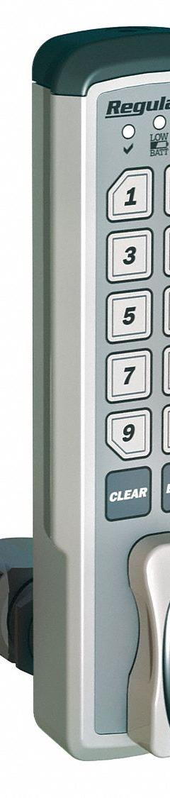 COMPX REGULATOR Electronic Keyless Lock: Brushed Nickel, Deadlatch, 1 1/2 in Body Ht, 12 Buttons (MPN REG-S-V-3). Key specifications — Finish: Brushed Nickel; Latch Type: Deadlatch; Brand: COMPX REGULATOR; Manufacturer Part Number: REG-S-V-3.
