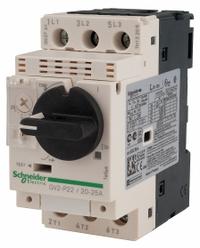 SCHNEIDER Manual Motor Starter: Non-Reversing, 3 Poles, 0.16 A, Thermal Protection, Selector Switch (MPN GV2P01). Key specifications — Maximum Voltage Rating: 600V AC; Brand: SCHNEIDER; Thermal Units Required: None (Starter Includes Integrated Thermal Units); Frame Size (Width): 45mm.