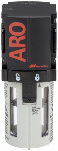 ARO Compressed Air Filter: Particulate, 1/4 in NPT, 5 micron, 49 cfm, 150 psi Max Op Pressure, 1000 (MPN F35121-400). Key specifications — attr110055: 1000; attr110008: ARO.