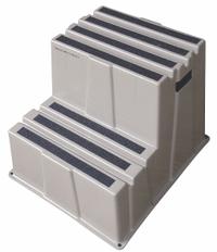 APPROVED VENDOR Step Stool: 2 Steps, 1.6 ft Overall Ht, 500 lb Load Cap, Plastic, 1.6 ft Standing Ht (MPN 44ZJ56). Key specifications — Brand: APPROVED VENDOR; Color: Gray; Includes: Replacement Foot Pads.