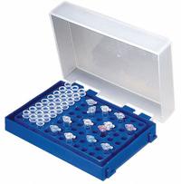 Tube Rack: 3 1/2 in Overall Wd, 1 1/4 in Overall Ht, 5 in Overall Lg, Polypropylene, Blue, Benchtop (MPN HS23461C). Key specifications — Material: Polypropylene; Mounting Location: Benchtop; Color: Blue; Product Type: Test Tube Rack; Total Holding Capacity: (96) Wells; Brand: HEATHROW SCIENTIFIC.