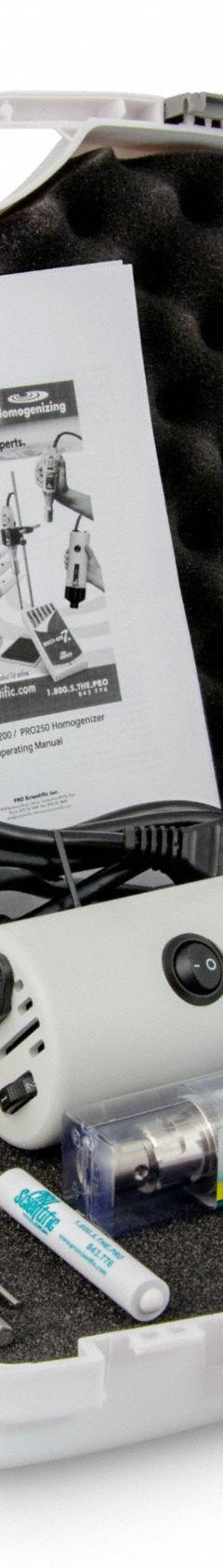 PRO SCIENTIFIC INC. Homogenizing Package: Handheld, 5,000 RPM to 30,000 RPM, 0.75 hp Horsepower (MPN PK-01250MXD). Key specifications — Brand: PRO SCIENTIFIC INC.; Mounting Type: Handheld; Includes: Protective Carrying Case.
