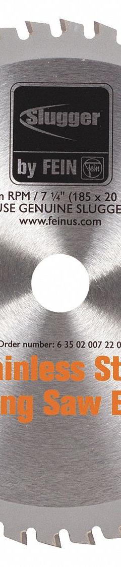 FEIN Circular Saw Blade: 7 1/4 in Blade Dia., 48 Teeth, 0.08 in Cut Wd, 3/4 in Arbor Size, Carbide (MPN 63502007220). Key specifications — attr1116119: FEIN; attr1145631: Steel.