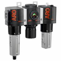 ARO Filter/Regulator/Lubricator: 3/4 in NPT, 199 scfm, 200 psi Max Op Pressure, 5 micron, Metal Bowl (MPN C38451-811). Key specifications — attr109588: 3000; attr109524: ARO.