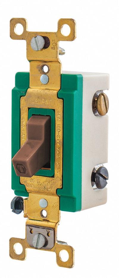 BRYANT Wall Switch: Toggle Switch, 3-Way, Maintained, Brown, 120/277V AC - Toggle Wall Switches