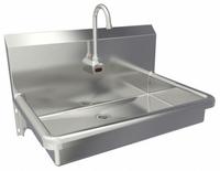 SANI-LAV Hands-Free Sink: 1 Stations, 5 in Bowl Dp, 27 in Bowl Lg, 16 1/2 in Bowl Wd, 1 Faucet Holes (MPN 5A1B). Key specifications — Includes Side Splash: Side Splash Not Included; Series: Stainless Steel Wash-Station; Brand: SANI-LAV; Power Source: Battery Powered.