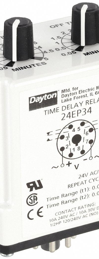 DAYTON Single Function Time Delay Relay: Socket Mounted - Socket-Mounted Relays