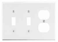 HUBBELL Wall Plate: Combo, 3 Gang, White, Std Size (MPN P28W). Key specifications — Brand: HUBBELL; Material: Polycarbonate.