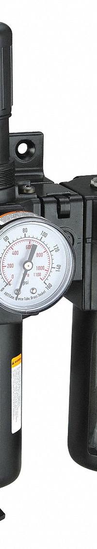 SPEEDAIRE Filter/Regulator/Lubricator: 1/2 in NPT, 192 cfm, 150 psi Max Op Pressure, 40 micron, Mist (MPN 7D731). Key specifications — attr109524: SPEEDAIRE.