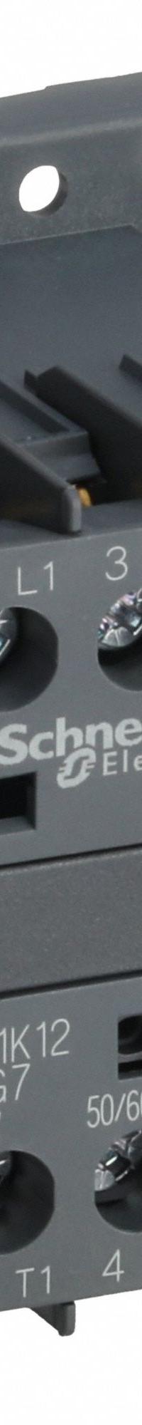 SCHNEIDER Miniature IEC Magnetic Contactor: Non-Reversing, 3 Poles, 3NO Contacts, 12 A, 120V AC Coil (MPN LC1K1210G7). Key specifications — attr945107: SCHNEIDER; attr972381: No.