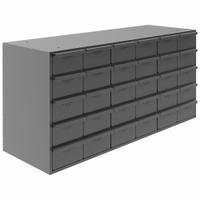 DURHAM MFG Drawer Bin Cabinet: 33 3/4 in x 12 1/4 in x 17 3/4 in, 30 Drawers, Stackable, Steel, Gray (MPN 014-95). Key specifications — Cabinet Material: Steel; Includes Dividers: Yes; Cabinet Finish: Powder Coated; Drawer Color: Gray; Cabinet Style: Drawer; Assembled: Assembled; Drawer Inside WxDxH: (30) 5-15/32 in x 11-1/4 in x 3-3/16 in; Cabinet Color: Gray.