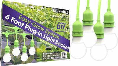 MIRACLE LED Ready Corded Lighti,Four Socket,PK4: 4 Lightheads, Medium Screw (E26), 6 ft Lg - Multiple Light String Fixtures
