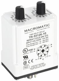 MACROMATIC Single Function Time Delay Relay: Socket Mounted, 12V DC, 10 A, 8 Pins/Terminals (MPN TR-55126-10). Key specifications — Brand: MACROMATIC.