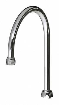 CHICAGO FAUCETS Spout: Spout, Gooseneck, Swivel Spout, Brass, Polished Chrome, Laminar, UNEF (MPN GN8AE2JKCP). Key specifications — Includes: Mounting Hardware; Product Type: Spout; Spout Style: Swivel; Body Material: Brass; Color/Finish: Polished Chrome; Brand: CHICAGO FAUCETS.