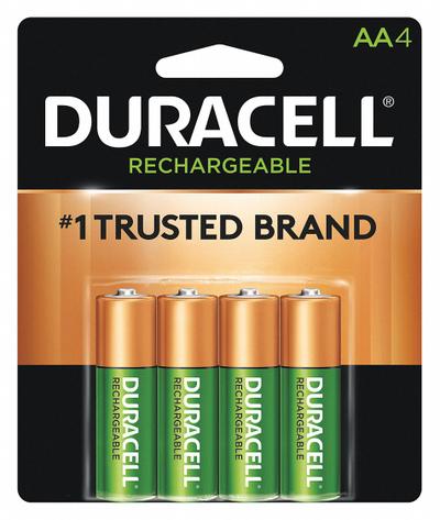 DURACELL Rechargeable Battery: AA Battery Size, Nickel-Metal Hydride, 1.2V DC