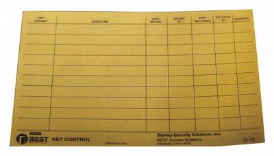 BEST Key Authorization Card: Paper - Key Authorization Papers