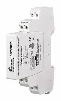 BUSSMANN Universal Surge Protection Device: Single Phase, 5V DC, 4 Poles, 4 Wires, L-G/L-L, 6 V DC (MPN BSPD5DINLHF). Key specifications — Voltage: 5V DC; Number of Wires: 4 Wires; Modes of Protection: L-L; Max. Continuing Operating Voltage: 6 V DC; Voltage Protection Rating: 550V (L-G); Filtering: No; Enclosure Material: Polyamide; Mounting Style: DIN-Rail.