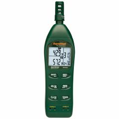 EXTECH Hygro Thermometer Psychrometer: Onboard, 9 in x 2.2 in x 1.7 in, -4°F to 122°F (MPN RH350). Key specifications — Brand: EXTECH; Calibration Certificate: Not Included.
