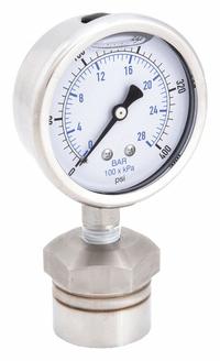 KODIAK Pressure Gauge with Diaphragm Seal: 0 psi to 400 psi, KC301/DSM35, 2 1/2 in Dial, Mineral Oil (MPN KC301L25400/DSM3511). Key specifications — Brand: KODIAK; Gauge Case Liquid: Glycerin; Seal Fill Liquid: Mineral Oil; Gauge Case Material: 304 Stainless Steel; Seal Lower Housing Material: 316 Stainless Steel; Accuracy: ±1.60%; Gauge Wetted Parts: Stainless Steel.