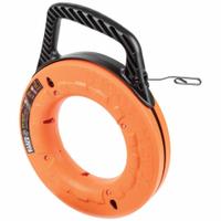 KLEIN TOOLS Marked Fish Tape: 65 ft Lg, Manual Wind Tape Retraction, Flat Tape Shape, 9 in Case Dia (MPN 56002). Key specifications — attr306613: 56002; attr306630: Winder Slide; attr306631: Rotating; attr306616: KLEIN TOOLS; attr542118: Manual Wind; attr544274: 9 in.