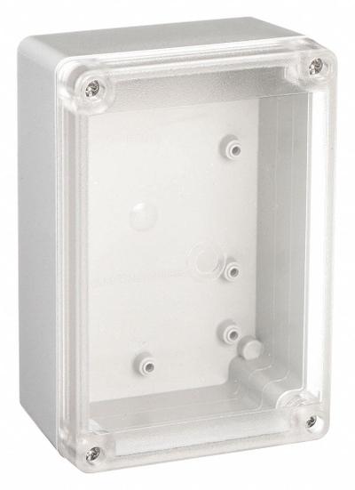 BOX ENCLOSURES Enclosure: Gray, Polycarbonate, 6 in x 3 in x 2 in, NEMA 4 - Nonmetallic Enclosures with Clear Cover