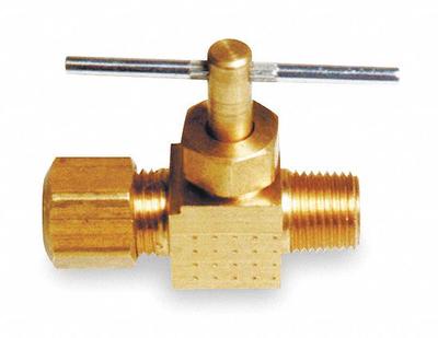 APPROVED VENDOR Needle Valve: Inline Valve Body, Brass, 1/4 in Pipe Size, Compression x MNPT - Brass Straight-Body Needle Valves