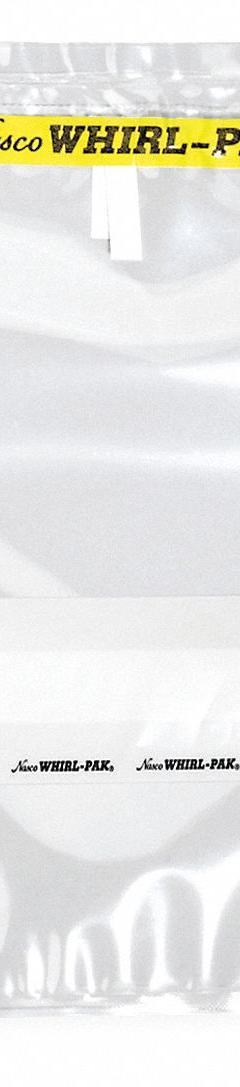 WHIRL-PAK Sampling Bag: Write-On, Sterile, 13 fl oz Capacity - oz, 384 mL Capacity - mL, 3 mil Thick (MPN B01490). Key specifications — Brand: WHIRL-PAK; Color: Clear; Product Type: Sampling Bag; Standards: EPA; Style: Write-On.