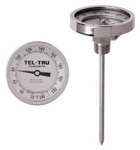 TEL-TRU Dial Thermometer: 50°F to 500°F /10°C to 250°C, +/- 1% Accuracy, 4 in Stem Lg (MPN GT300R-0409). Key specifications — Temperature Units: Celsius; Accuracy: +/- 1%; Brand: TEL-TRU.