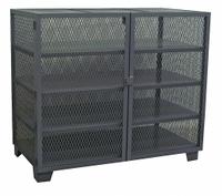 JAMCO Storage Cabinet: 60 in x 36 in x 54 in, 4 Fixed Shelves, Swing Handle & Padlock Hasp, Legs (MPN MD460BL). Key specifications — Brand: JAMCO; Body Panel Type: Ventilated; Base Type: Legs; Cabinet Color: Black; Frame Assembled: Assembled.