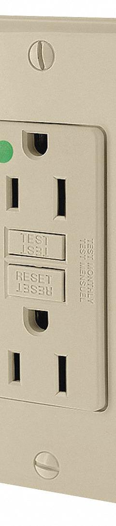 LEVITON GFI Receptacle: Hospital Grade Fed. Spec., Decorator Duplex, 5-15R, Ivory, GFCI, 125V AC (MPN GFNT1-HGI)