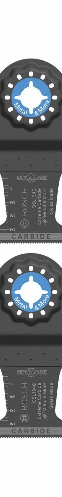BOSCH Oscillating Tool Blade: 1 3/4 in Blade Wd, 4 in Overall Lg, Plunge Cutting, Carbide, 10 PK (MPN OSL134C-10). Key specifications — attr1097473: Wood; attr1097476: BOSCH; attr1097456: Plunge Cutting.