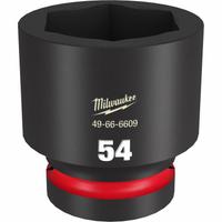 MILWAUKEE Standard Impact Socket: 1 in Drive Size, Metric, 54 mm Socket Size, 6-Point, Std, Friction (MPN 49-66-6609). Key specifications — attr1215501: MILWAUKEE; attr1215515: Black Phosphate; attr1215518: 54 mm.