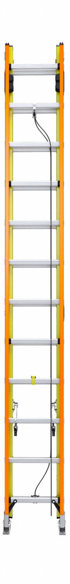 WERNER Extension Ladder: 24 ft Ladder Size, Fiberglass, 300 lb Load Capacity, 56 lb Wt, 2 Sections (MPN T6224-2GS). Key specifications — Color: Yellow; Brand: WERNER; Included Features: Mar-Resistant End Caps; Removable Fly: Fixed.
