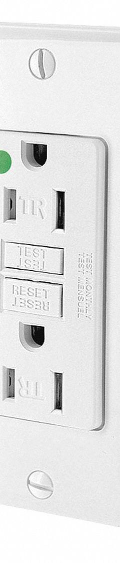 LEVITON GFI Receptacle: Hospital Grade Fed. Spec., Decorator Duplex, 5-15R, White, GFCI, 125V AC (MPN GFTR1-HGW)