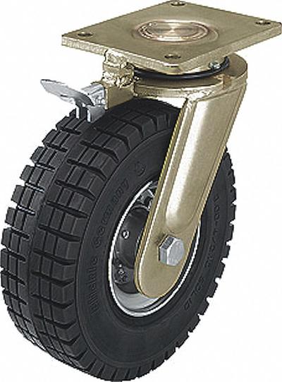 APPROVED VENDOR Plate Caster: Swivel, Steel, 16 in Wheel Dia., 4 1/8 in Wheel Wd, Hole - Plate Casters with Flat-Free Wheels