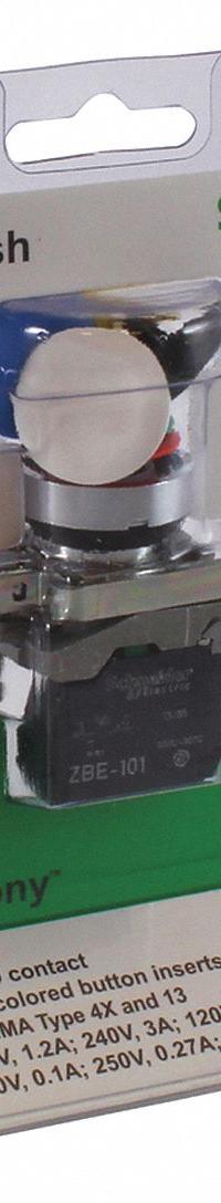 SCHNEIDER Flush Push Button Operator: Non-Illuminated, Flush Profile, Metallic, 22 mm, 1NO (MPN XB4AB1). Key specifications — Brand: SCHNEIDER; Action: Momentary; Series: XB4; Push Button Material Type: Metallic.