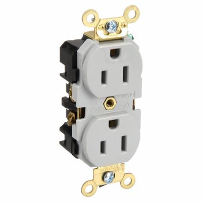 LEVITON Receptacle: Duplex, 5-15, Gray, 125V AC, 15 A, 2 Pole / 3 Wire (MPN 5262-GY) - General Purpose Receptacles