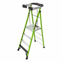 LITTLE GIANT Platform Stepladder: 4 ft Ladder Size, Fiberglass, 375 lb Load Capacity, 33 lb Wt (MPN 19304). Key specifications — attr1049013: LITTLE GIANT; attr1049017: Plastic Top with Storage.