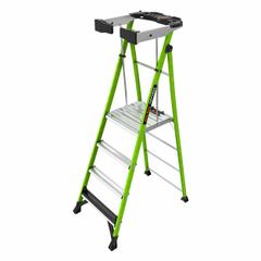 LITTLE GIANT Platform Stepladder: 4 ft Ladder Size, Fiberglass, 375 lb Load Capacity, 33 lb Wt (MPN 19304). Key specifications — attr1049013: LITTLE GIANT; attr1049017: Plastic Top with Storage.