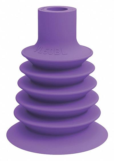 PIAB Vacuum Pad: Plain Pad without Adapter, 50 mm Pad Dia, Thermoplastic Elastomer - Multi-Bellows Type Packaging Industry Vacuum Pads