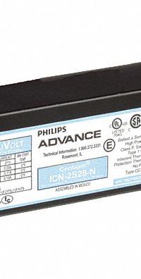 ADVANCE Fluorescent Ballast: 120 to 277V AC, 1/2 Lamps Supported, 14 W_35 W Bulb Watt (MPN ICN-2S28-N). Key specifications — Lamp Types Supported: (1 or 2) F14T5; Brand: ADVANCE; Number of Lamps Supported: 2.