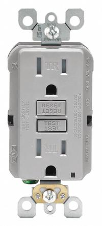 LEVITON GFI Receptacle: Decorator Duplex, 5-15, Gray, GFCI, 125V AC, 15 A, 2 Pole / 3 Wire (MPN GFTR1-GY)